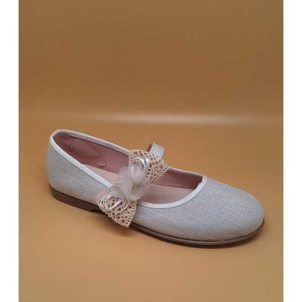 Bailarina merceditas velcro lino adorno flor ganchillo