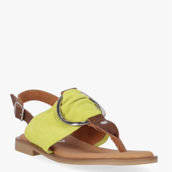 Sandalias Serraje amarillo plana maxi hebilla