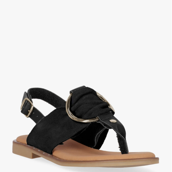 Sandalias Serraje negro plana maxi hebilla