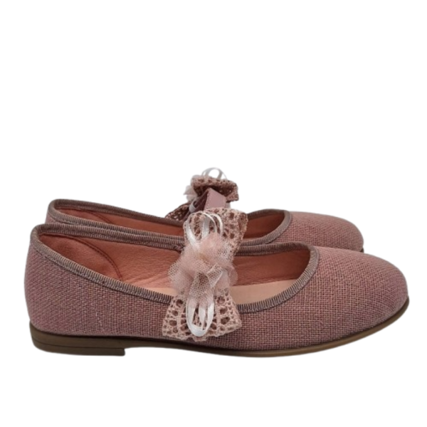 Bailarina merceditas velcro lino adorno flor ganchillo